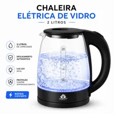 Chaleira Jarra Elétrica de Vidro 2L com Desligamento Automático Base Giratória