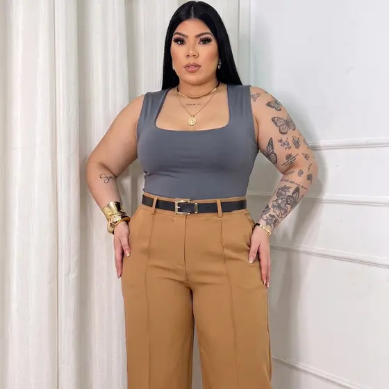 Blusas Regata Plus Size Feminina Suplex Estilosa Básica Decote Quadrado Moderna GG G1 G2