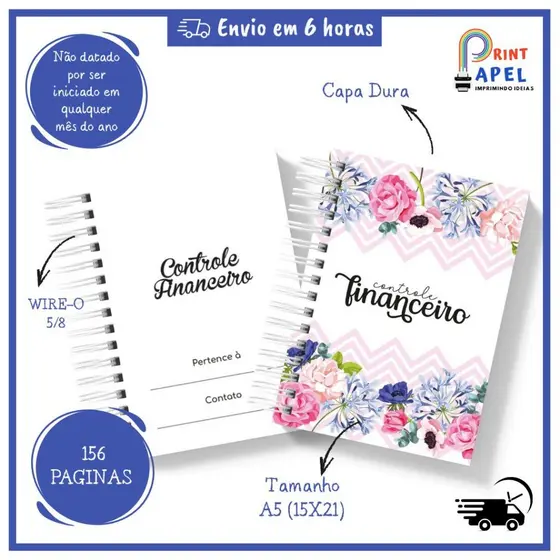 Caderno de Controle Financeiro 15x21cm | 156 Páginas | Organização Mês a Mês | Contas Pessoais ou Pequenos Negócios