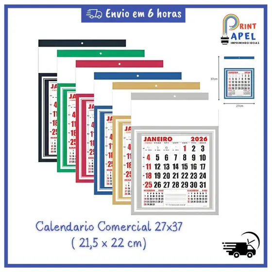Folhinha De Calendário Comercial 2027 | 27x37cm | De Parede Lisa | Brinde Gráfico, Escritório ou Loja s/ Personalizar
