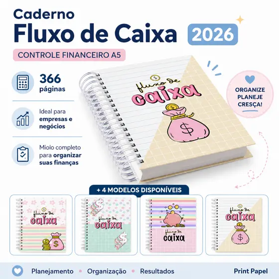 Caderno Fluxo de Caixa 2027 | Controle Financeiro Anotações | 366 Páginas | Empresas e Negócios | Miolo Completo A5