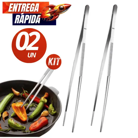KIT 02/01 Unidades Pinça Culinária 30cm Aço Inox Precisão Linha Premium Inox