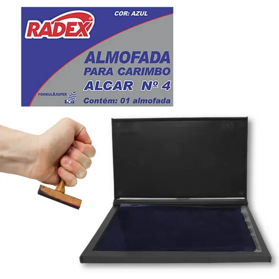 Almofada Para Carimbo N4 Azul com Tinta Aplicada