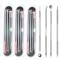 Kit 12  Pçs Acne Espinha Extrator De Cravos Profissional Removedor De Ponta Dupla Pinça