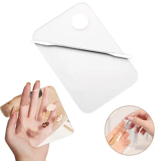 Placa Acrílica + Espátula Em Aço Inox Para Maquiagem Mistura Base Corretivo Tons