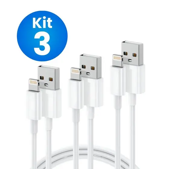 Kit 3 Cabos Turbo Compatível Com Iphone Carregador Usb 1 Metro