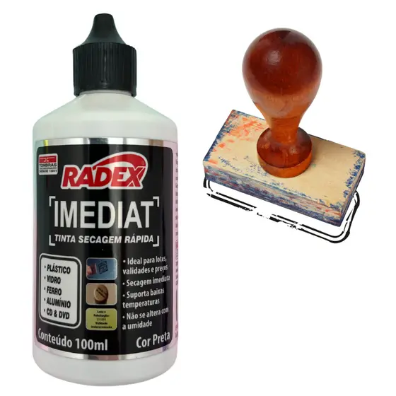 Tinta Para Carimbo Secagem Rápida P/ Plástico 100ml Radex - Escolha Seu Kit