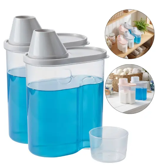 Kit 2 Pote Para Armazenamento com Bico e Copo Medidor Cozinha Mantimentos Lavanderia Multiuso