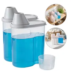 Kit 2 Pote Para Armazenamento com Bico e Copo Medidor Cozinha Mantimentos Lavanderia Multiuso