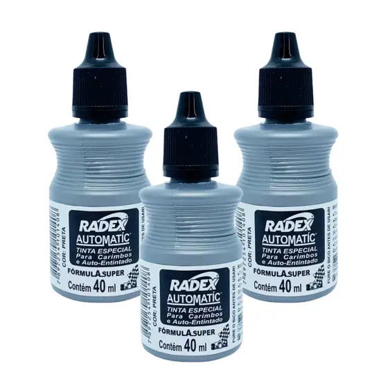 Kit 3 Tinta para Carimbo Automático Automatic Radex Preto