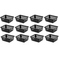 Kit 12 Cesto Organizador Multiuso Lavanderia Banheiro Preto 16x12x6cm