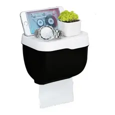 Suporte De Papel Higiênico Rolos Lenços Umedecido Luxo Suporte Celular Preto