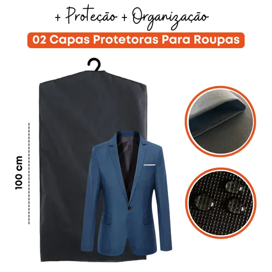 Kit 02 Capas Protetoras Para Roupa AntiMofo Porta Terno Jaqueta Saco TNT Organizador Livre de Poeira
