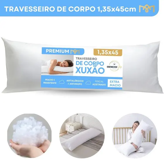 Travesseiro de Corpo 1,35x45cm Filbra Siliconada Antialérgico Antiácaro Gestante Xuxão Premium