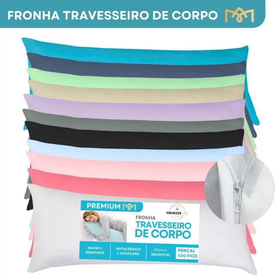 Fronha de Travesseiro de Corpo Xuxão Avulso Liso Percal 400 Fios Com Zíper Extra Macio Premium