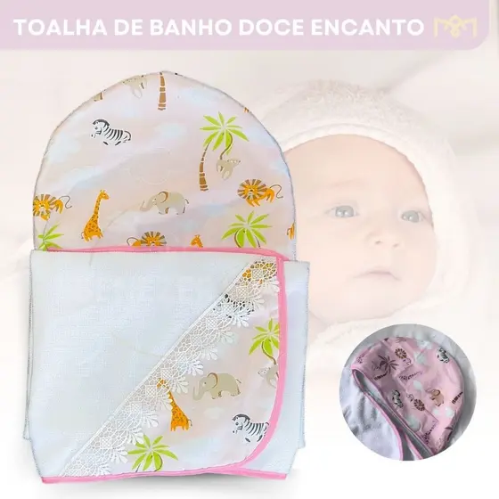 Toalha de Banho para Bebe Dupla Camada Soft com Capuz 100% Algodão Estampada Premium