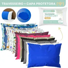 Travesseiro Fibra Siliconada Antialérgico C/ Protetor Impermeável Silencioso Antiácaro Macio Premium
