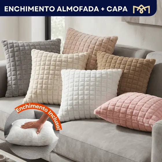 Kit 2 e 4 Capas De Almofada E Enchimento Jolie Pelúcia Aveludada Toque Macio Wave Soft Decorativa