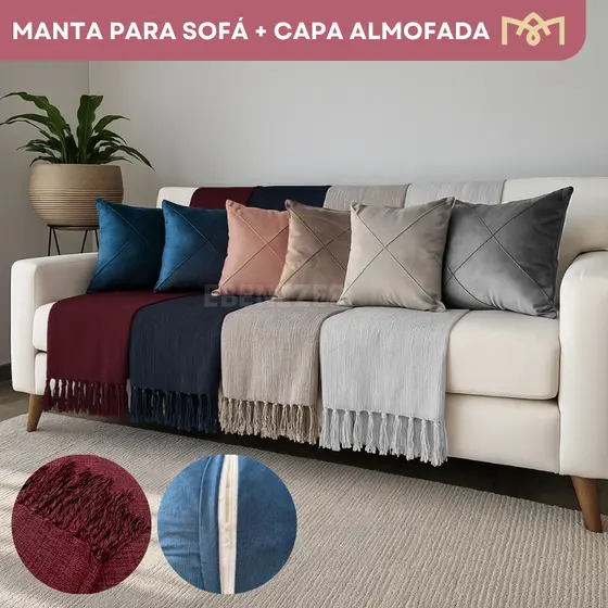 Kit Manta Para Sofá 2,20x1,70 + 2 Capas De Almofada Suede Extra Macio Decoração Sala Quarto Premium
