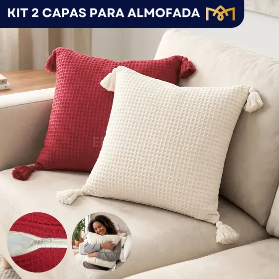 Kit Capa Almofada Crochê C/ Enchimento Macio Elegante Algodão 45x45 Resistente Premium