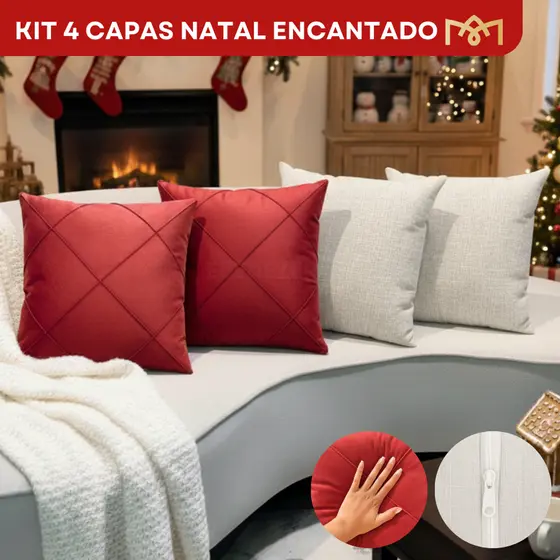 Kit Capas Almofadas Natal Linho E Suede Premium Toque Macio Decoração Elegante Diversas Combinações