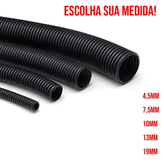 Espaguete Corrugado Conduíte 5 metros Automotivo 4,5mm 7,5mm 10mm 13mm 19mm Com 5 metros o rolo