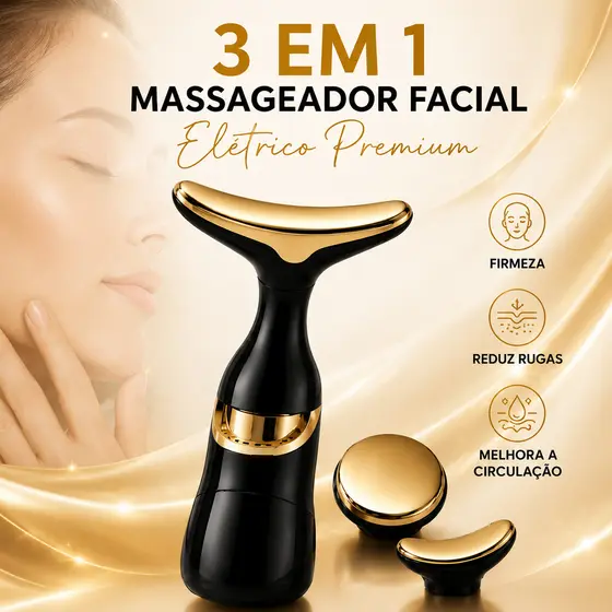 Massageador Facial Lift 3 em 1 Elétrico para Mandíbula Pescoço Rosto Massageador Premium
