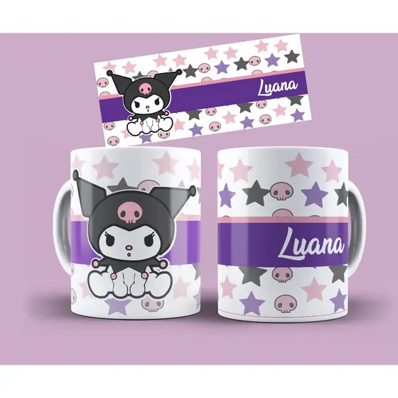 caneca kuromi hello kitty personalizada com nome 325ml ceramica de alto brilho