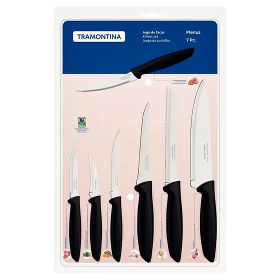 Jogo de Faca Tramontina Inox Plenus 6 peças Preto