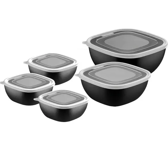 Kit de Potes 5 unidades Tramontina MixColor em Polipropileno Preto com Tampa Transparente