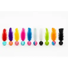 Kit 10 Bolinhas Interativas para Gatos Silicone Colorido com Penas Brinquedo Antiestresse  Exercício
