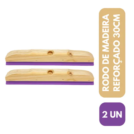 2 Rodos Madeira Duplo 30cm EVA Reforçado Sem Cabo Puxa Seca Limpa Piso Banheiro Cozinha Box Multiuso