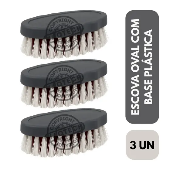 3 Escovas Oval Multiuso Limpeza Pesada Base Plástica Cerdas Firmes Roupas Tênis Banheiro Cozinha