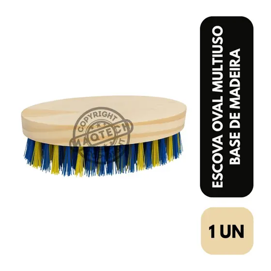 1 Escova Oval Multiuso Base Madeira Cerdas Firmes Limpeza Pesada Tênis Roupa Tapete Lavanderia Casa