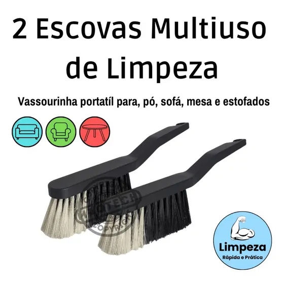 2 Escovas Multiuso Limpeza Vassourinha de Mão Espanador de Pó Escova Sofá Mesa e Balcão Espanadeira