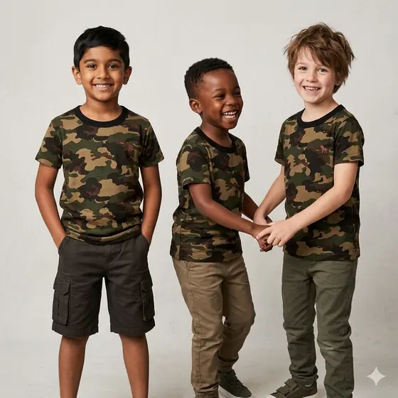 Camisa militar camuflado exército infantil unissex juvenil menino menina Tam 1 2 3 4 6 8 10
