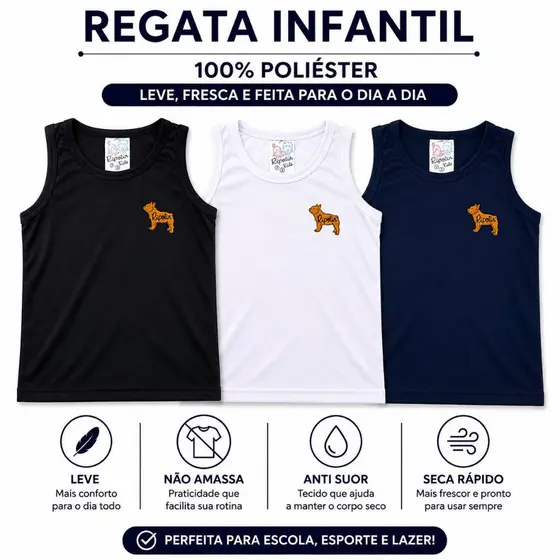 Regata Bebê Infantil Juvenil Masculina Com Aplique Logotipo Verão Blusa Machão Menino Tamanhos 1 2 3 4 6 8 10 12 14 16