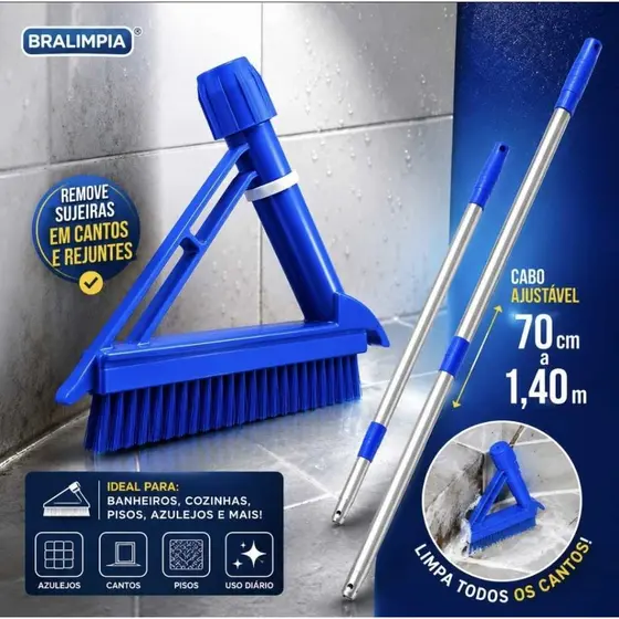 Escova Para Rejunte Bralimpia Cabo Telescópico 1,40m Kit / Avulso Limpeza De Azulejos Pisos e Cantos