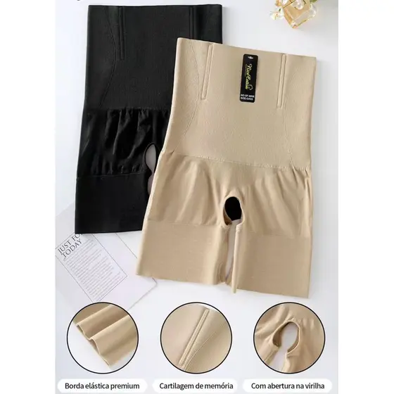 Cinta Shorts com Abertura Higienica e Reforço na Frente, Compressão 360° 4 Barbatanas