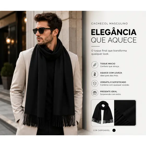 Cachecol Preto de Lã Masculino Térmico de Inverno Motoboy Motoqueiro