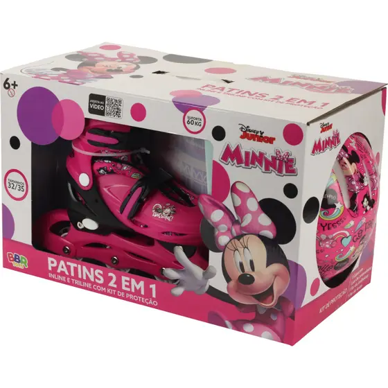 Kit Patins 4 Rodas inline -proteção-32/35 - Minnie Disney- Di0009 - Bbr Toys