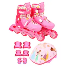 Kit Patins Infantil 4 Rodas Princesas Disney 32 a 35 Proteção Joelheira Menina BBR Toys