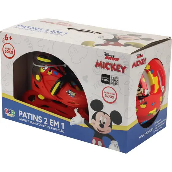 Kit Patins 4 Rodas-proteção-32/35-mickey - Di0008 Bbr Toys