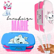 Lancheira Infantil Feminina Gatinha Marie | Kit Completo com Talheres