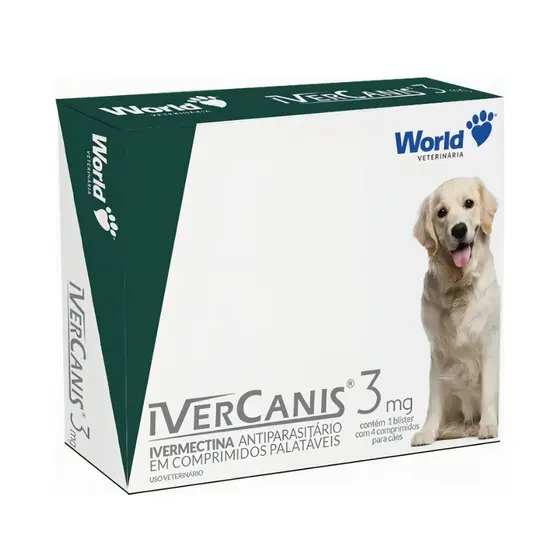 Remedio para carrapato, pulgas e sarna Ivercanis 3mg e 6 mg C/4 Comprimidos