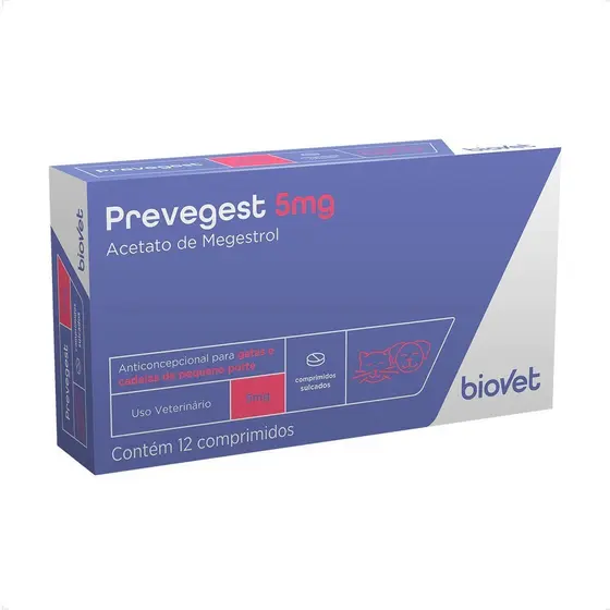 Prevegest 5mg Anticoncepcional Gatas e Cadelas - 12 Comprimidos Biovet