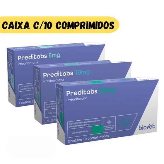 Predinisolona Preditabs 5mg 10mg 20mg  Anti-inflamatório cães e gatos Alívio rápido - 10 compr.