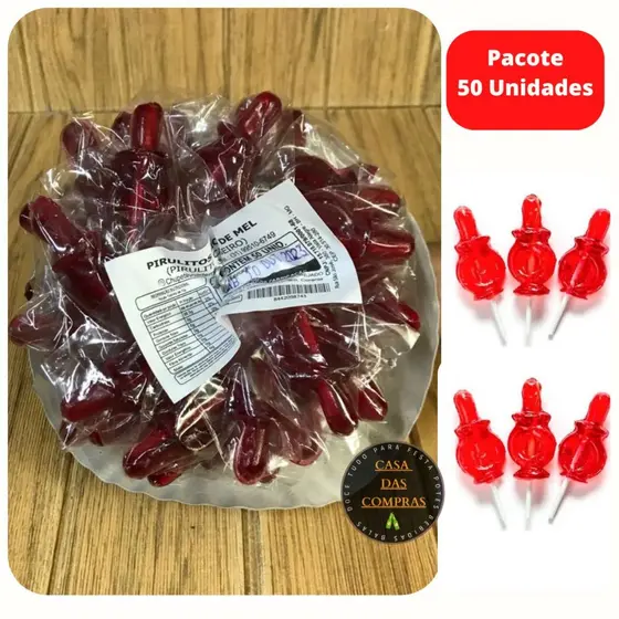 Pirulito Chupeta Vermelho com 50 Unidades Pacote com 700 gramas