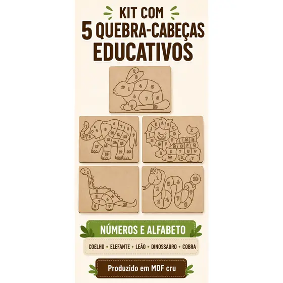 JOGO INFANTIL QUEBRA CABEÇA 5 UNIDADES