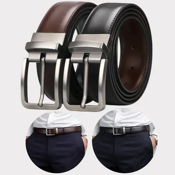Cinto Masculino Couro Dupla Face 2 Em 1 Preto e Marrom Premium Elegante